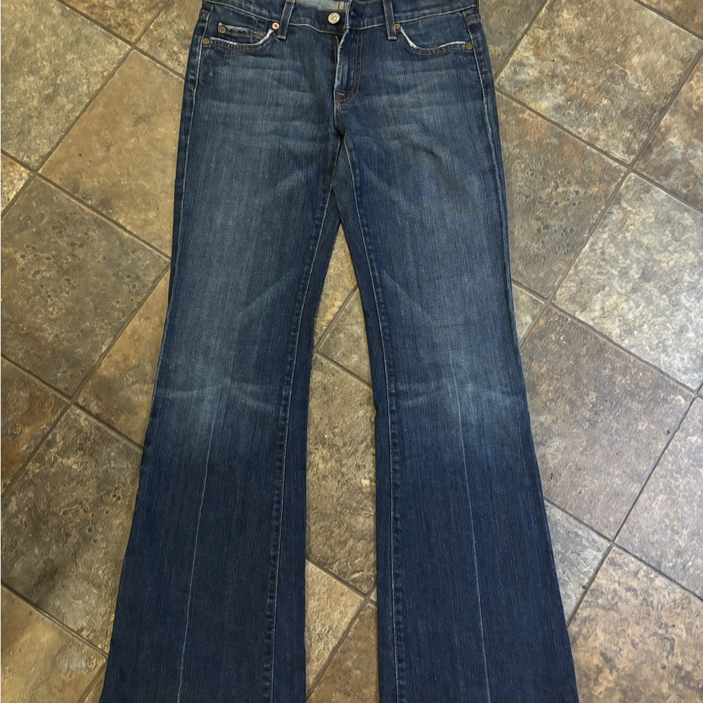 7 For All Mankind Blue Flare Wide Leg Jeans